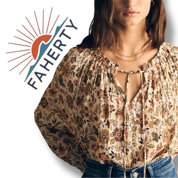 Faherty Tops - Faherty Emery Top L/S Flowy Peasant Boho Taos Floral sz L